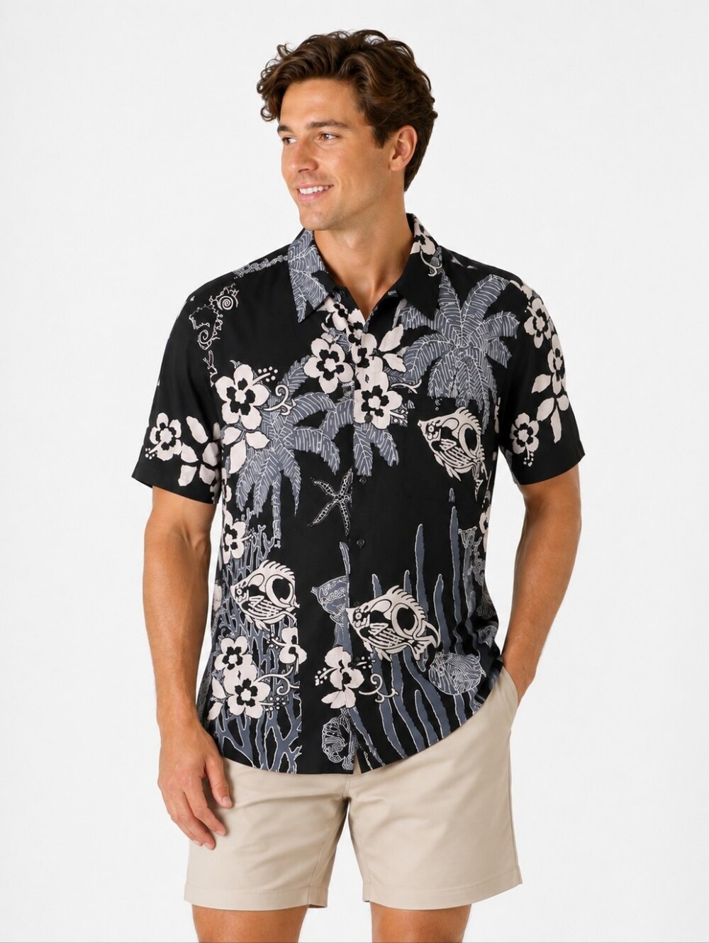 CABALI Tropical Print Shirt Men's M 100% Cotton Vintage-Inspired Resortwear